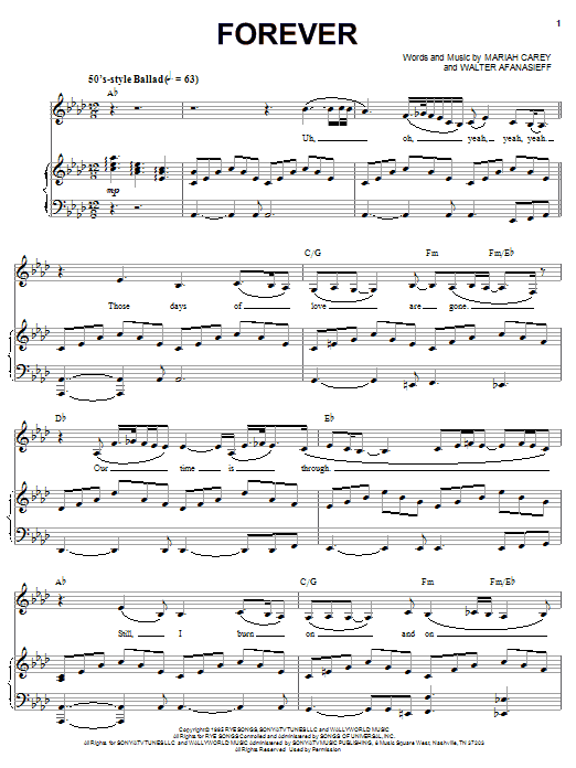 Download Mariah Carey Forever Sheet Music and learn how to play Piano, Vocal & Guitar (Right-Hand Melody) PDF digital score in minutes