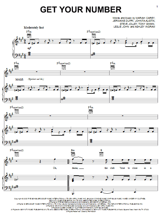 Download Mariah Carey Get Your Number Sheet Music and learn how to play Piano, Vocal & Guitar (Right-Hand Melody) PDF digital score in minutes