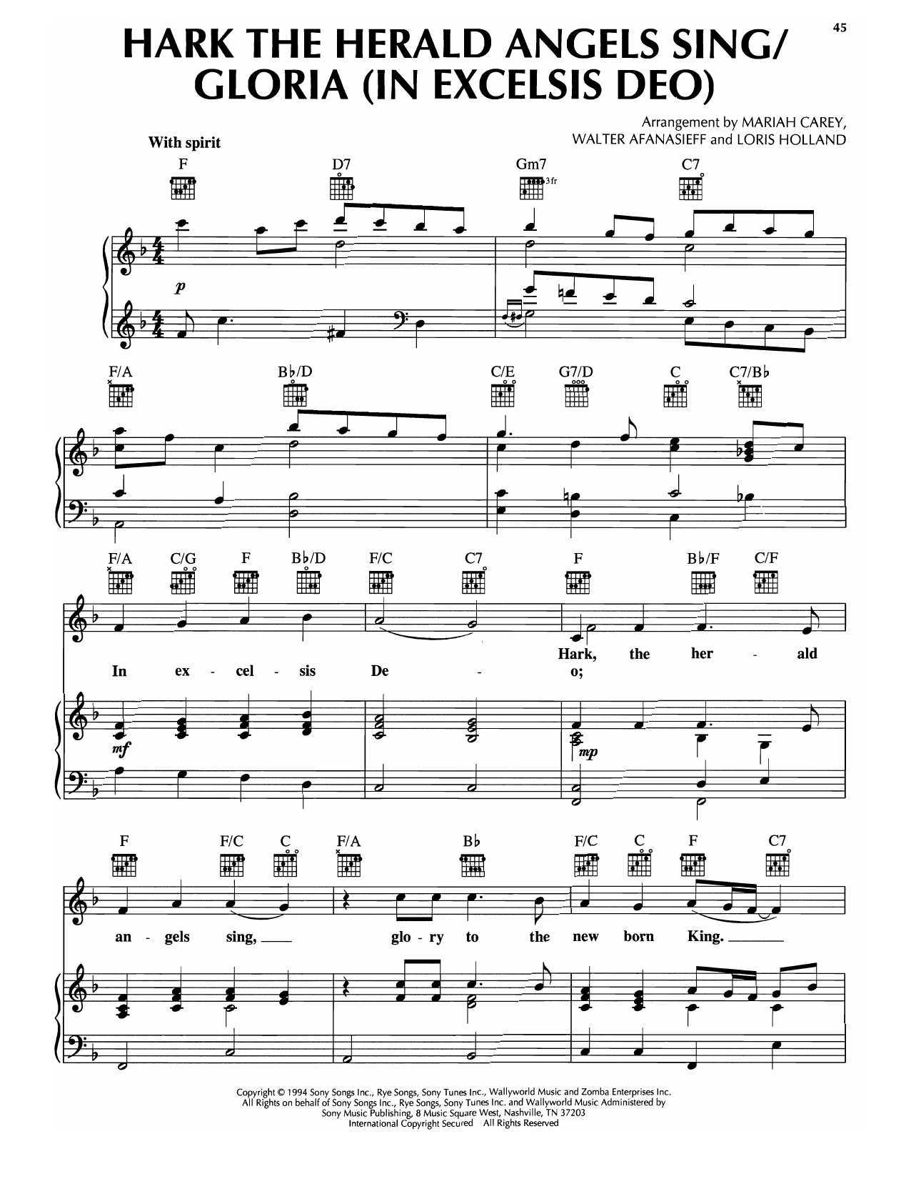 Download Mariah Carey Hark The Herald Angels Sing/Gloria (In Excelsis Deo) Sheet Music and learn how to play Piano, Vocal & Guitar Chords (Right-Hand Melody) PDF digital score in minutes