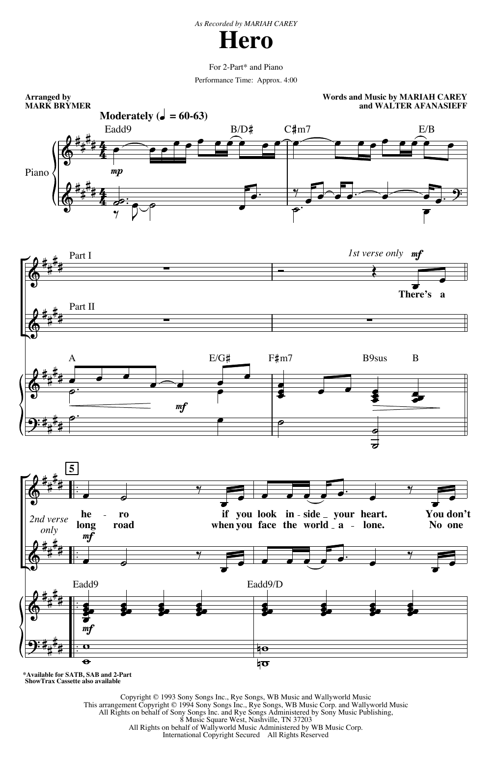 Download Mariah Carey Hero (arr. Mark Brymer) Sheet Music and learn how to play SATB Choir PDF digital score in minutes