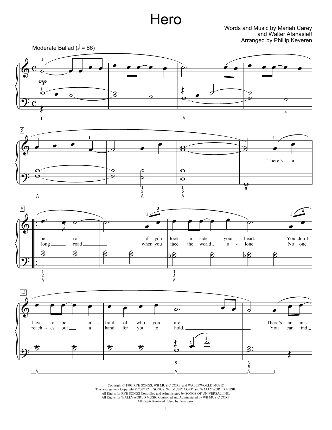 Download Mariah Carey Hero (arr. Phillip Keveren) Sheet Music and learn how to play Educational Piano PDF digital score in minutes