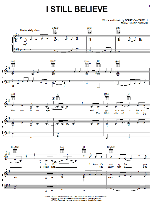 Download Mariah Carey I Still Believe Sheet Music and learn how to play Piano, Vocal & Guitar (Right-Hand Melody) PDF digital score in minutes