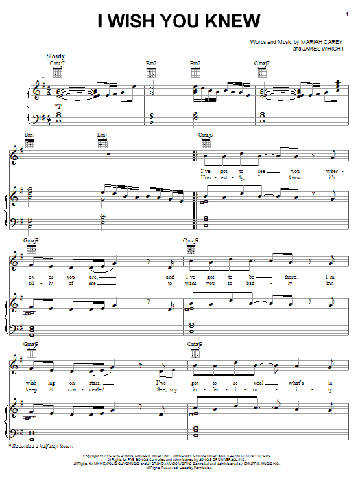 Download Mariah Carey I Wish You Knew Sheet Music and learn how to play Piano, Vocal & Guitar (Right-Hand Melody) PDF digital score in minutes