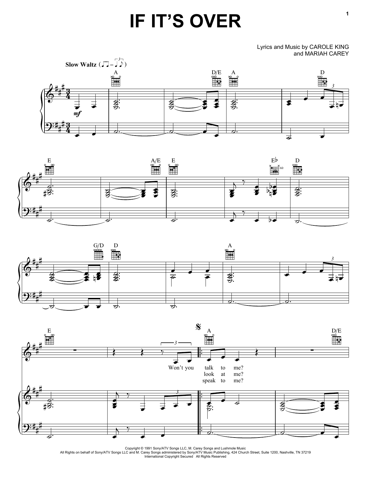 Download Mariah Carey If It's Over Sheet Music and learn how to play Piano, Vocal & Guitar Chords (Right-Hand Melody) PDF digital score in minutes