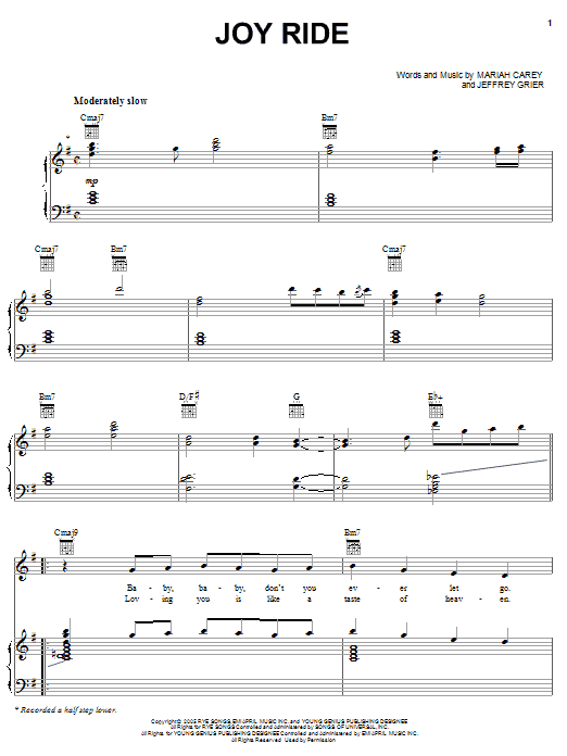 Download Mariah Carey Joy Ride Sheet Music and learn how to play Piano, Vocal & Guitar (Right-Hand Melody) PDF digital score in minutes