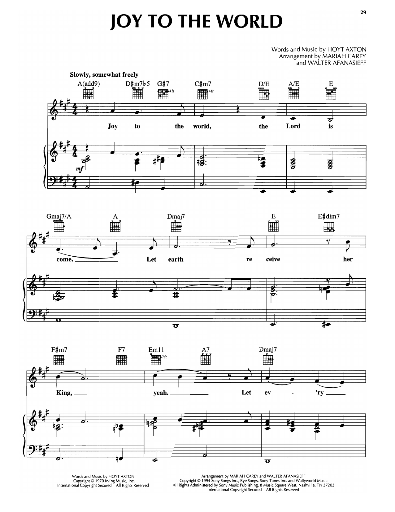 Download Mariah Carey Joy To The World Sheet Music and learn how to play Piano, Vocal & Guitar Chords (Right-Hand Melody) PDF digital score in minutes