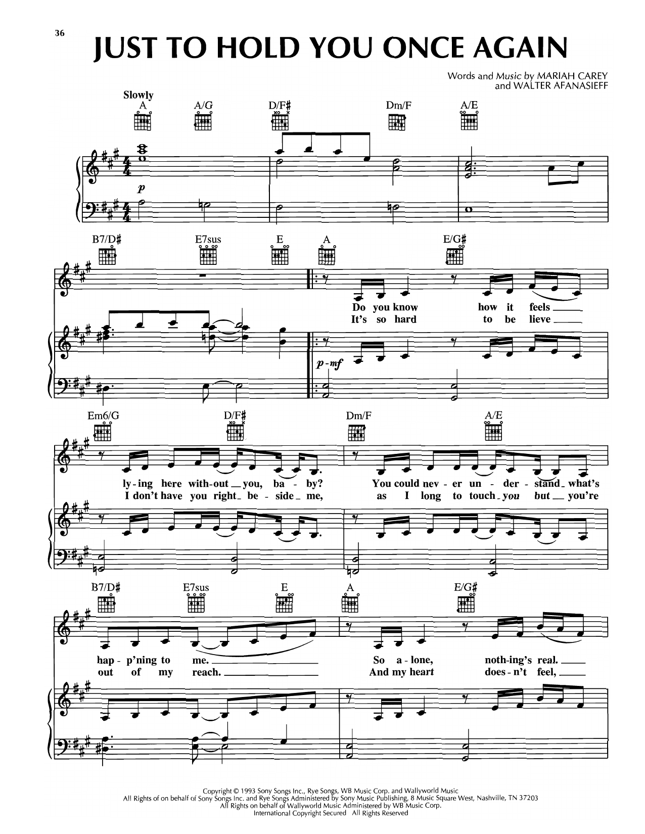 Download Mariah Carey Just To Hold You Once Again Sheet Music and learn how to play Piano, Vocal & Guitar Chords (Right-Hand Melody) PDF digital score in minutes