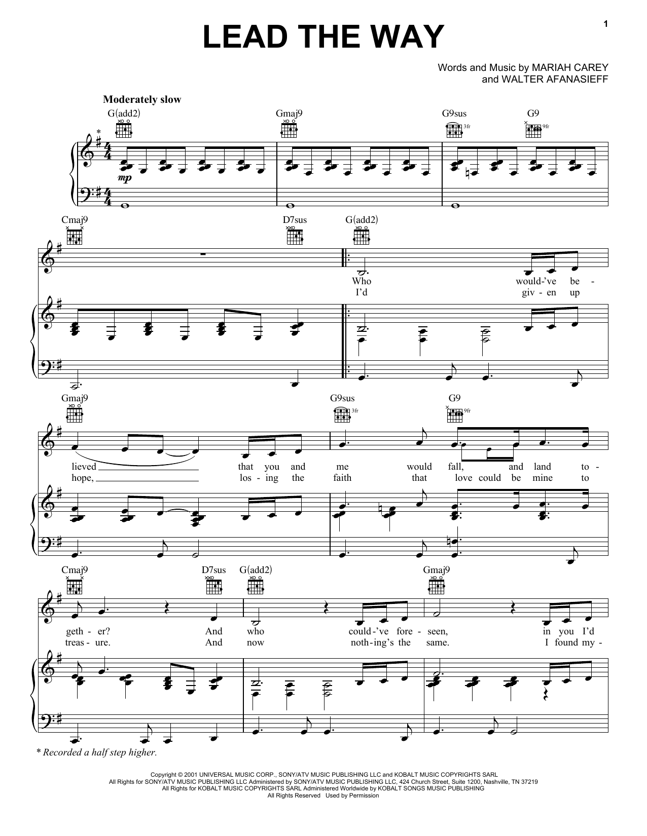 Download Mariah Carey Lead The Way Sheet Music and learn how to play Piano, Vocal & Guitar Chords (Right-Hand Melody) PDF digital score in minutes