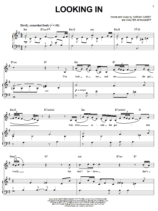 Download Mariah Carey Looking In Sheet Music and learn how to play Piano, Vocal & Guitar (Right-Hand Melody) PDF digital score in minutes