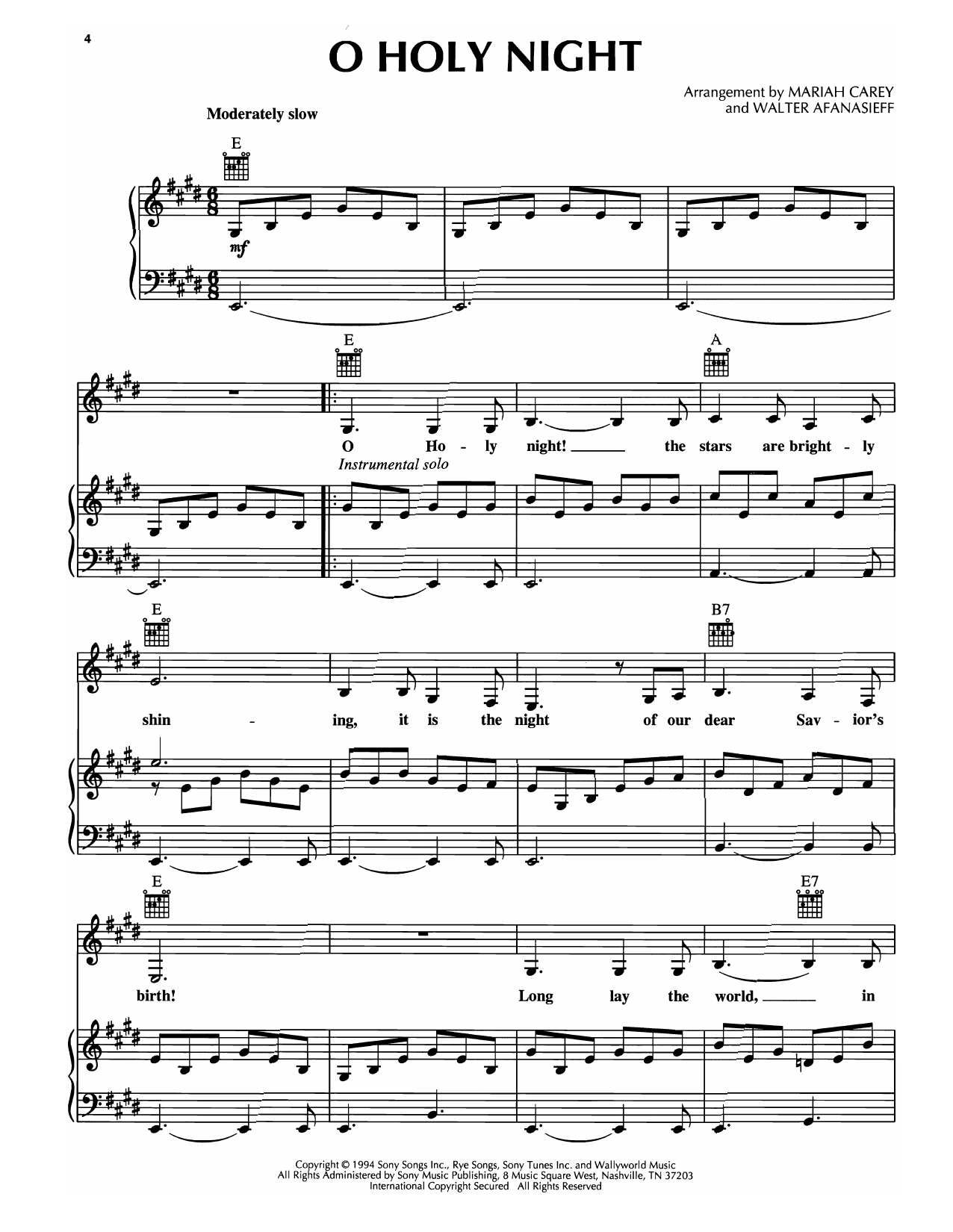 Download Mariah Carey O Holy Night Sheet Music and learn how to play Piano, Vocal & Guitar Chords (Right-Hand Melody) PDF digital score in minutes