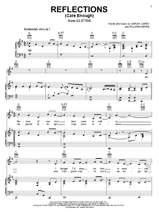 Download Mariah Carey Reflections (Care Enough) Sheet Music and learn how to play Piano, Vocal & Guitar (Right-Hand Melody) PDF digital score in minutes
