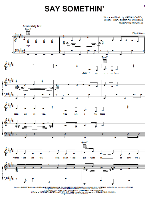 Download Mariah Carey Say Somethin' Sheet Music and learn how to play Piano, Vocal & Guitar (Right-Hand Melody) PDF digital score in minutes