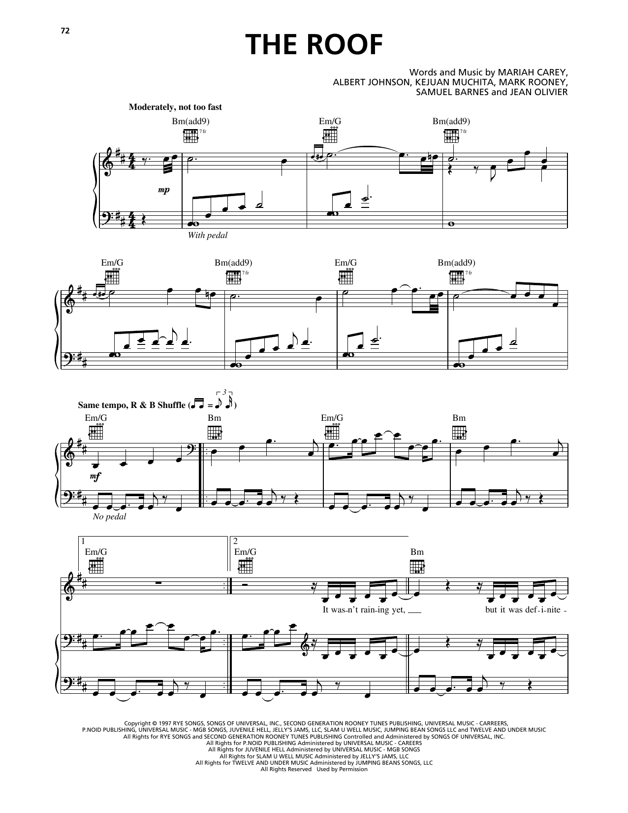 Download Mariah Carey The Roof Sheet Music and learn how to play Piano, Vocal & Guitar Chords (Right-Hand Melody) PDF digital score in minutes
