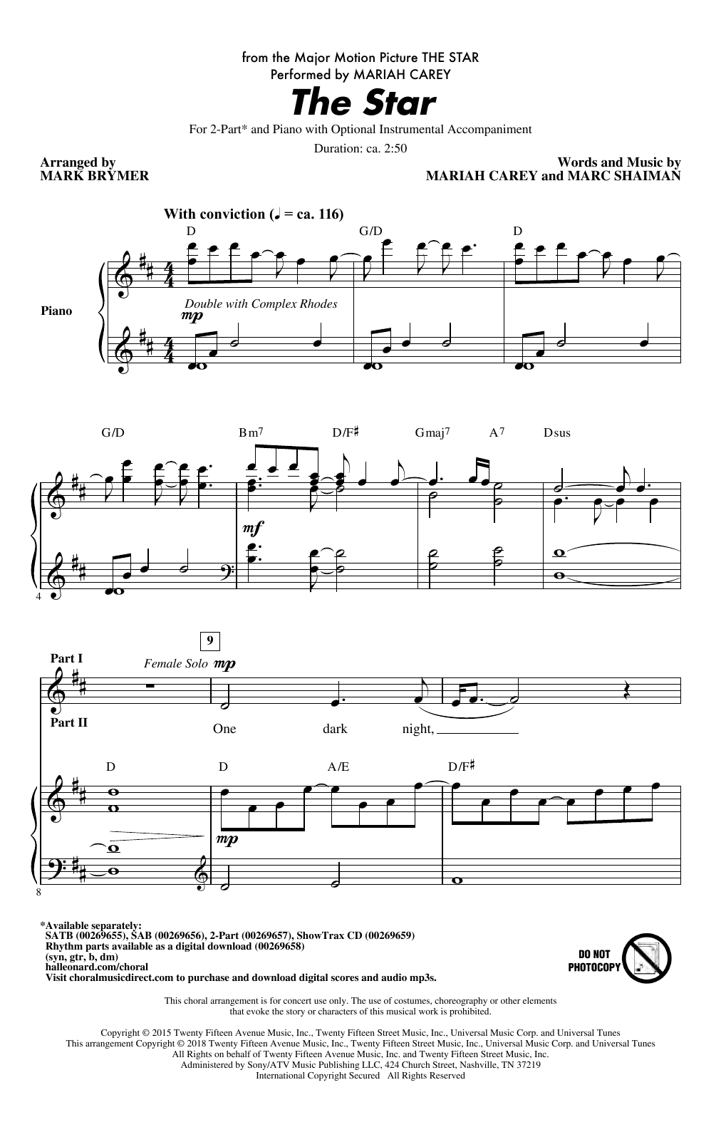 Download Mariah Carey The Star (arr. Mark Brymer) Sheet Music and learn how to play SAB Choir PDF digital score in minutes