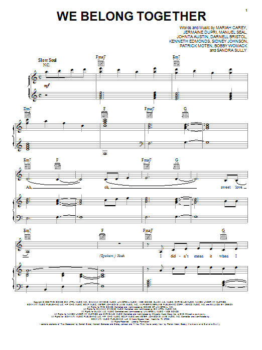 Download Mariah Carey We Belong Together Sheet Music and learn how to play Piano PDF digital score in minutes