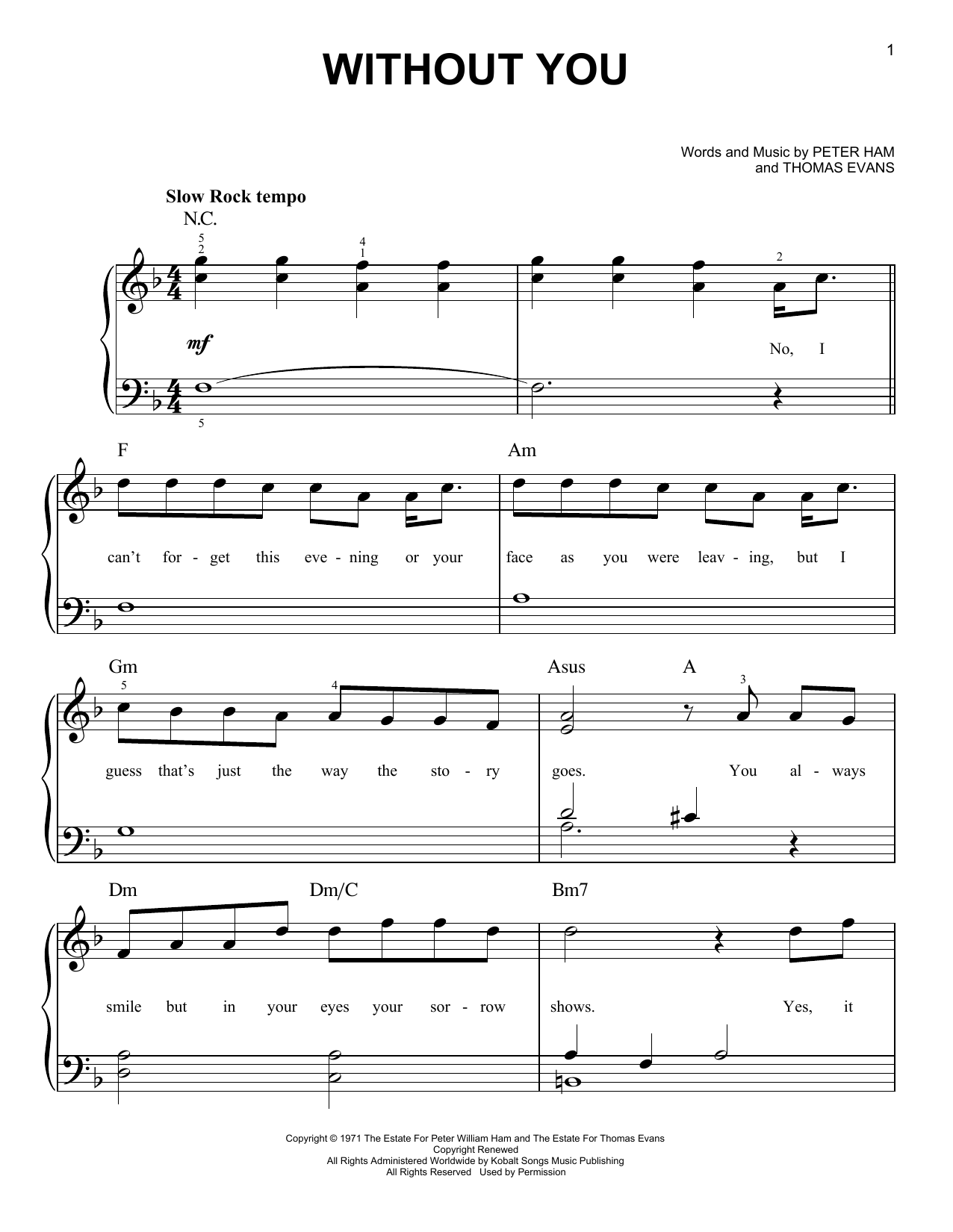 Download Mariah Carey Without You Sheet Music and learn how to play Piano & Vocal PDF digital score in minutes