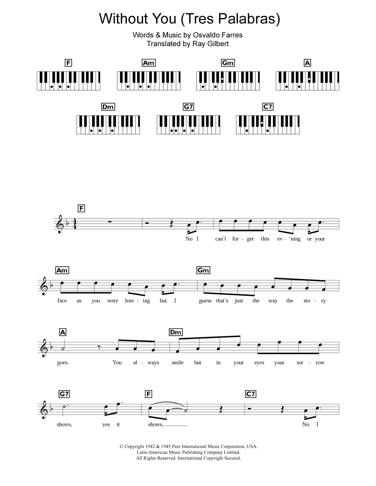 Download Mariah Carey Without You (Tres Palabras) Sheet Music and learn how to play Keyboard PDF digital score in minutes