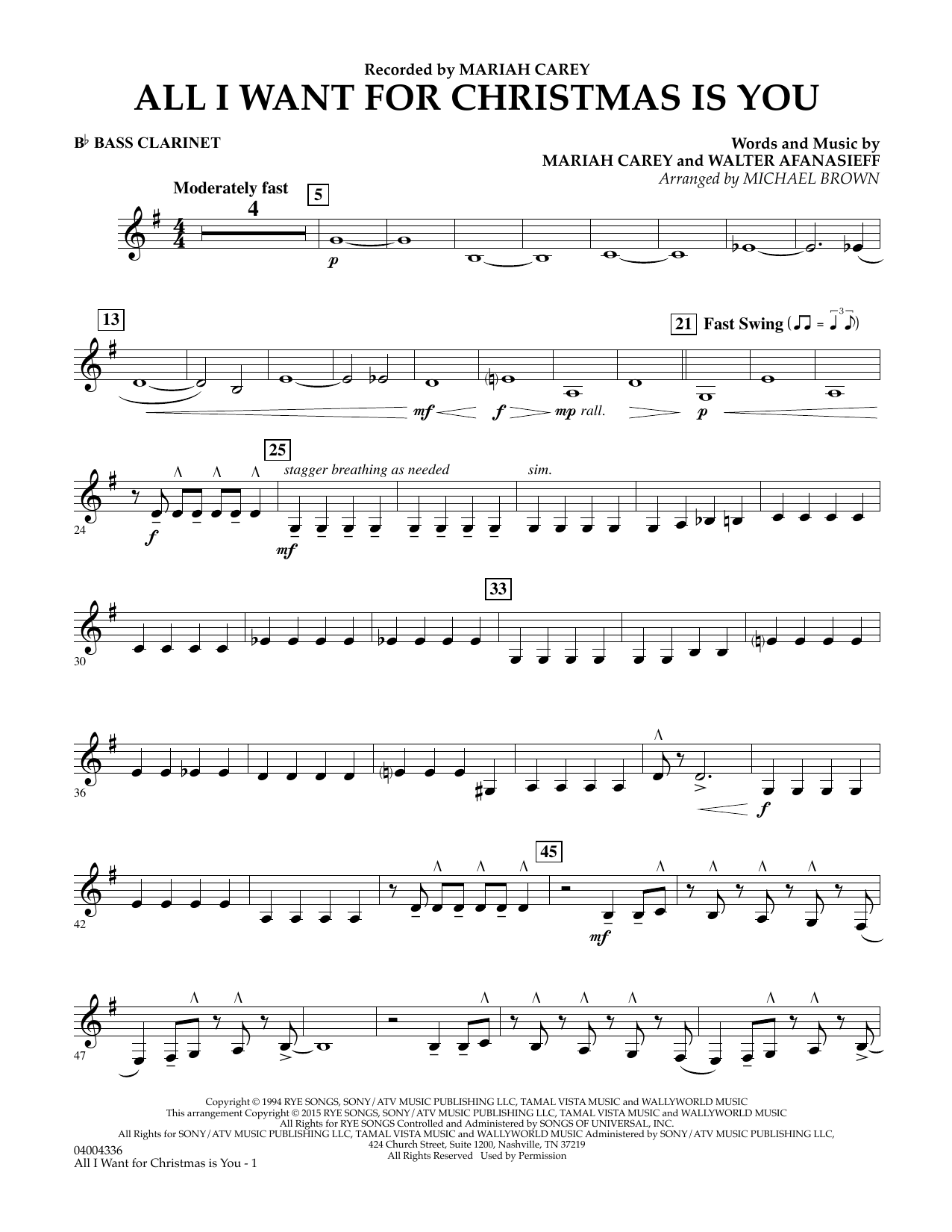 Mariah Carey All I Want For Christmas Is You Arr Michael Brown Bb Bass Clarinet Sheet Music Notes Download Printable Pdf Score 349077