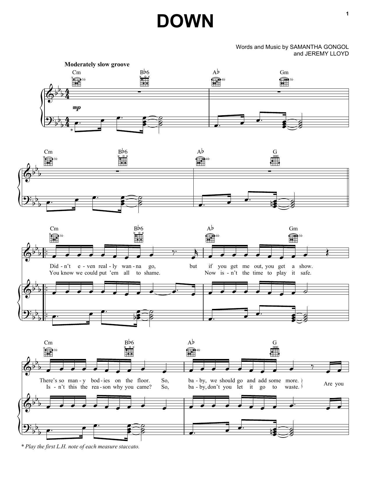 Download Marian Hill Down Sheet Music and learn how to play Piano Solo PDF digital score in minutes