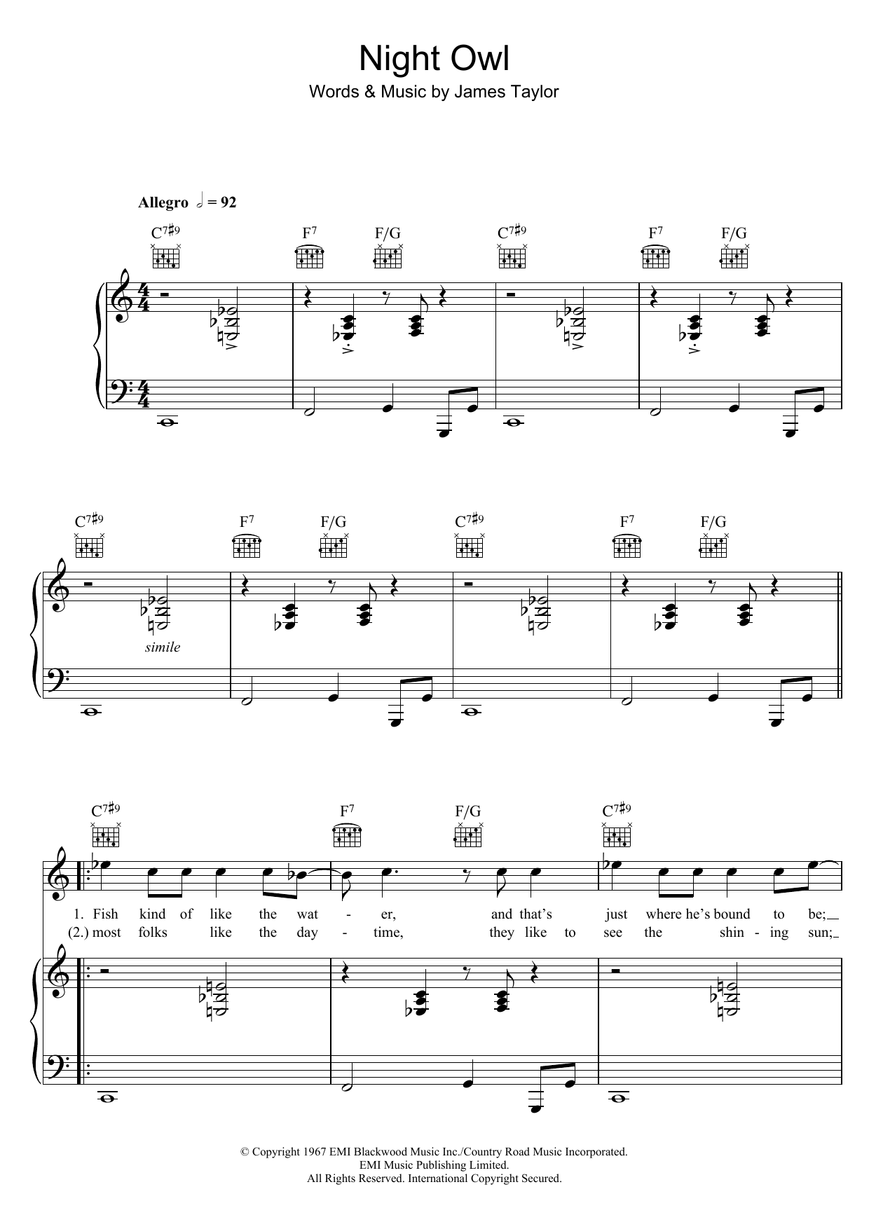 Download Marian Montgomery Night Owl Sheet Music and learn how to play Piano, Vocal & Guitar PDF digital score in minutes