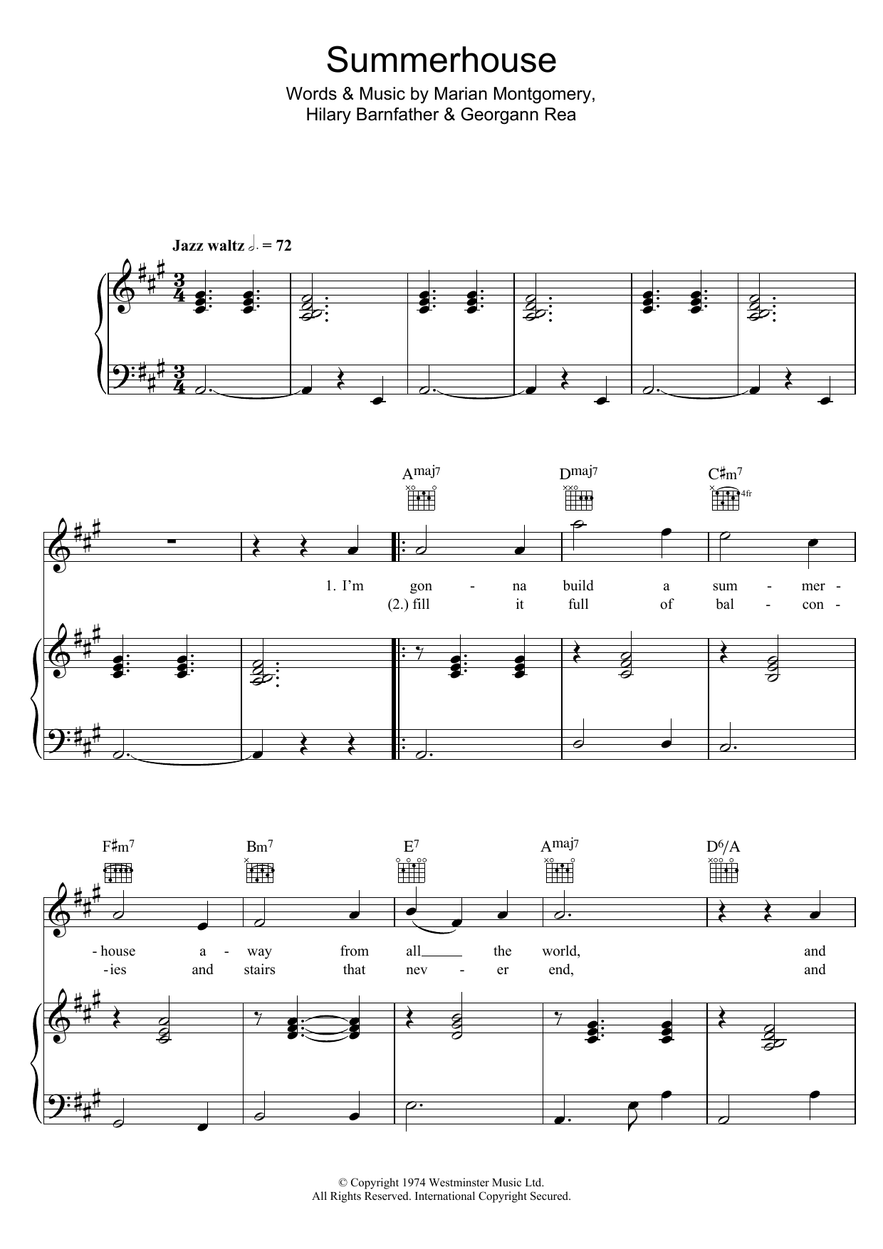 Download Marian Montgomery Summerhouse Sheet Music and learn how to play Piano, Vocal & Guitar PDF digital score in minutes