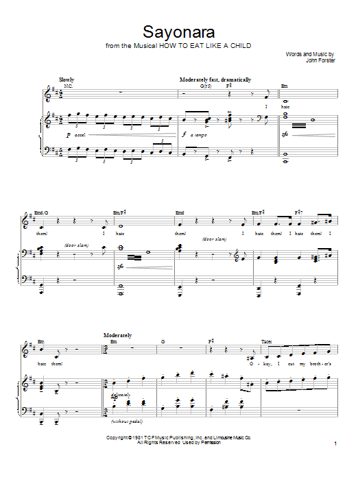 Download Mariann Cook Sayonara Sheet Music and learn how to play Piano, Vocal & Guitar (Right-Hand Melody) PDF digital score in minutes