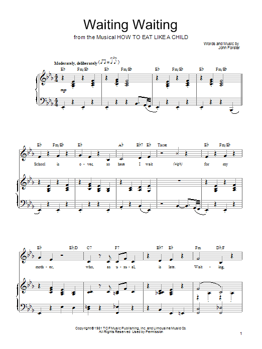 Download Mariann Cook Waiting Waiting Sheet Music and learn how to play Piano, Vocal & Guitar (Right-Hand Melody) PDF digital score in minutes