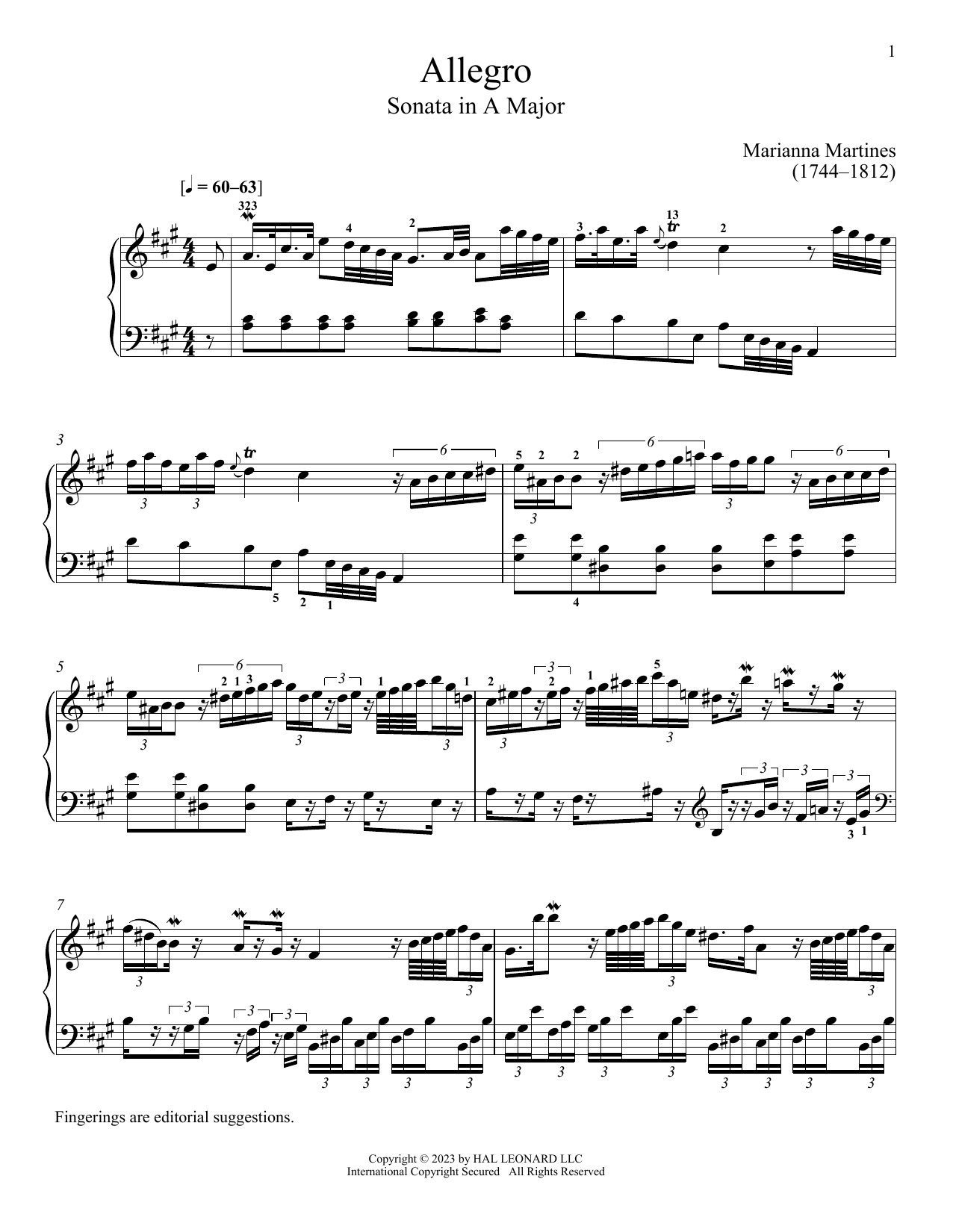 Download Marianna Martines Allegro Sheet Music and learn how to play Piano Solo PDF digital score in minutes