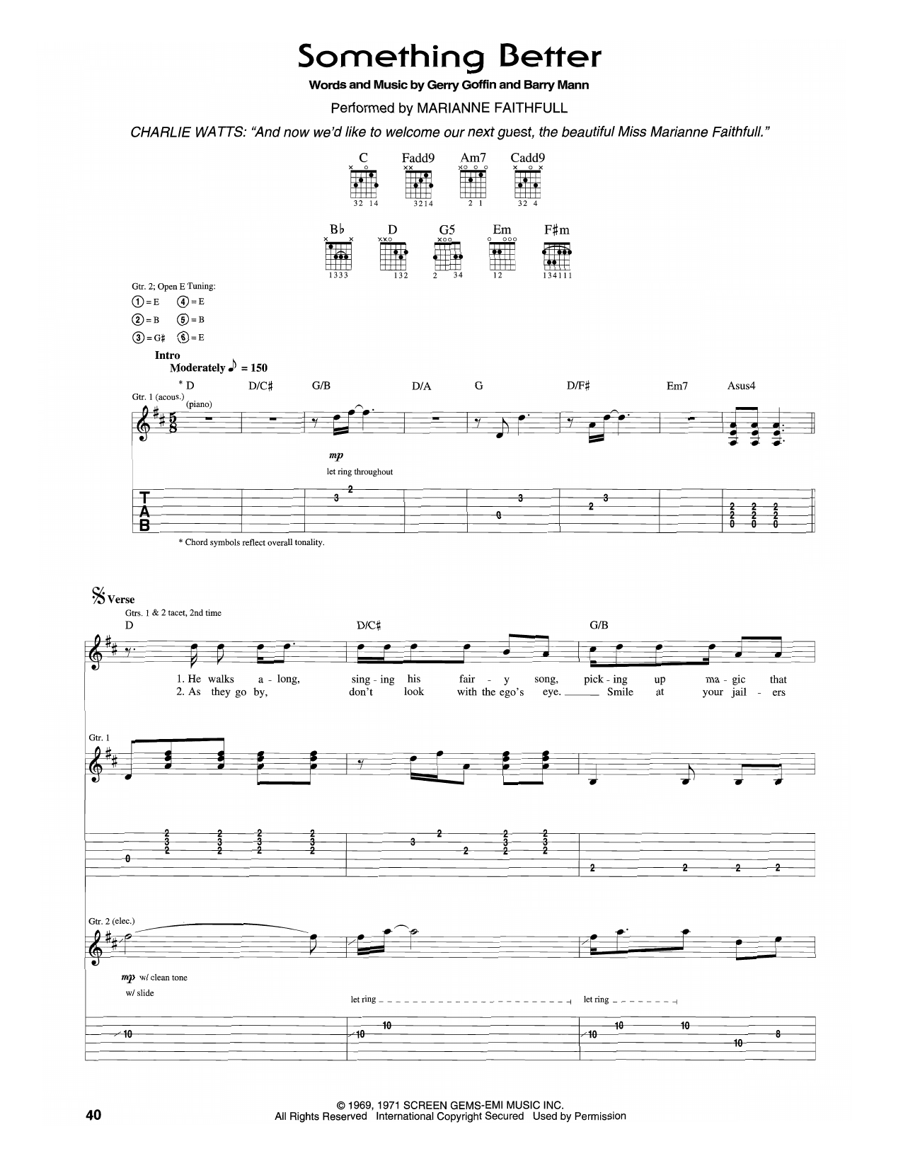 Download Marianne Faithfull Something Better Sheet Music and learn how to play Guitar Tab PDF digital score in minutes