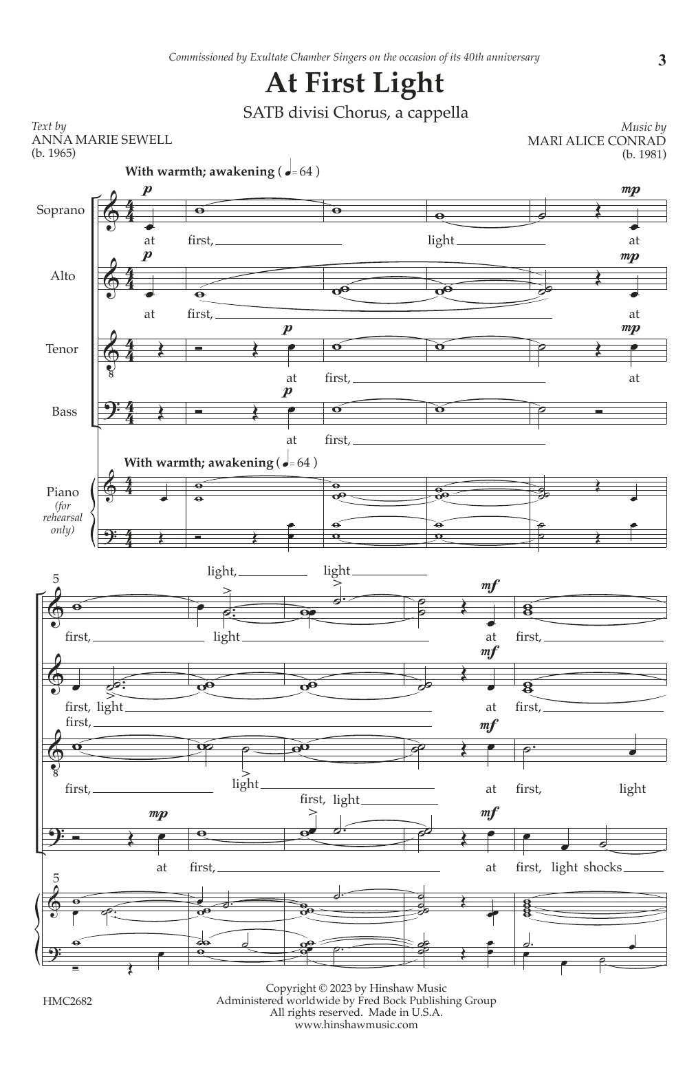 Download Marie Alice Conrad At First Light Sheet Music and learn how to play Choir PDF digital score in minutes