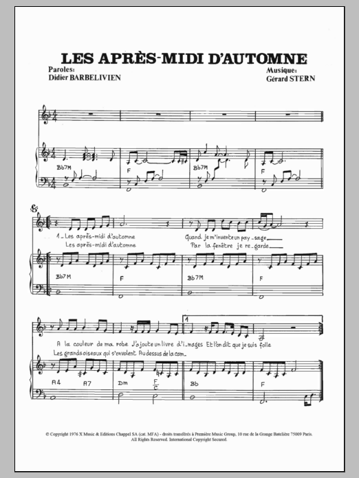 Download Marie-France Roussel Apres Midi D'automne Sheet Music and learn how to play Piano & Vocal PDF digital score in minutes