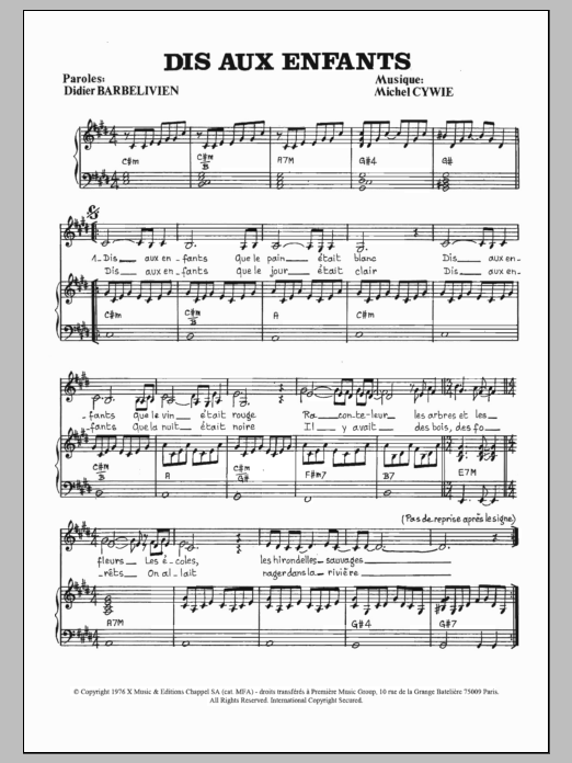 Download Marie-France Roussel Dis Aux Enfants Sheet Music and learn how to play Piano & Vocal PDF digital score in minutes