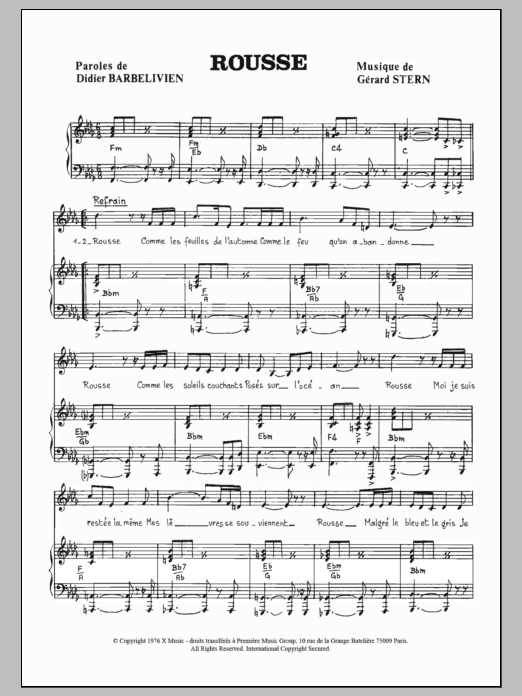 Download Marie-France Roussel Rousse Sheet Music and learn how to play Piano & Vocal PDF digital score in minutes