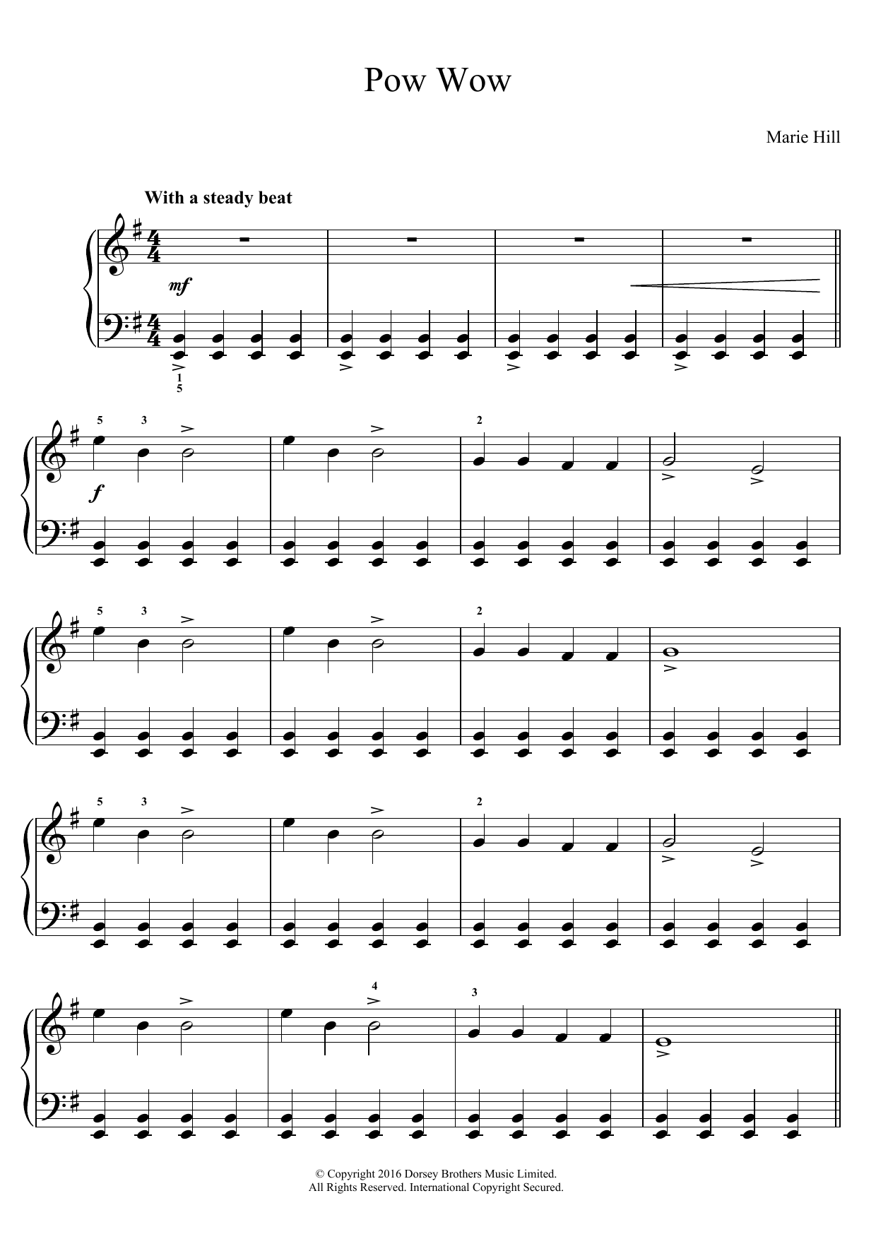 Download Marie Hill Pow Wow Sheet Music and learn how to play Easy Piano PDF digital score in minutes