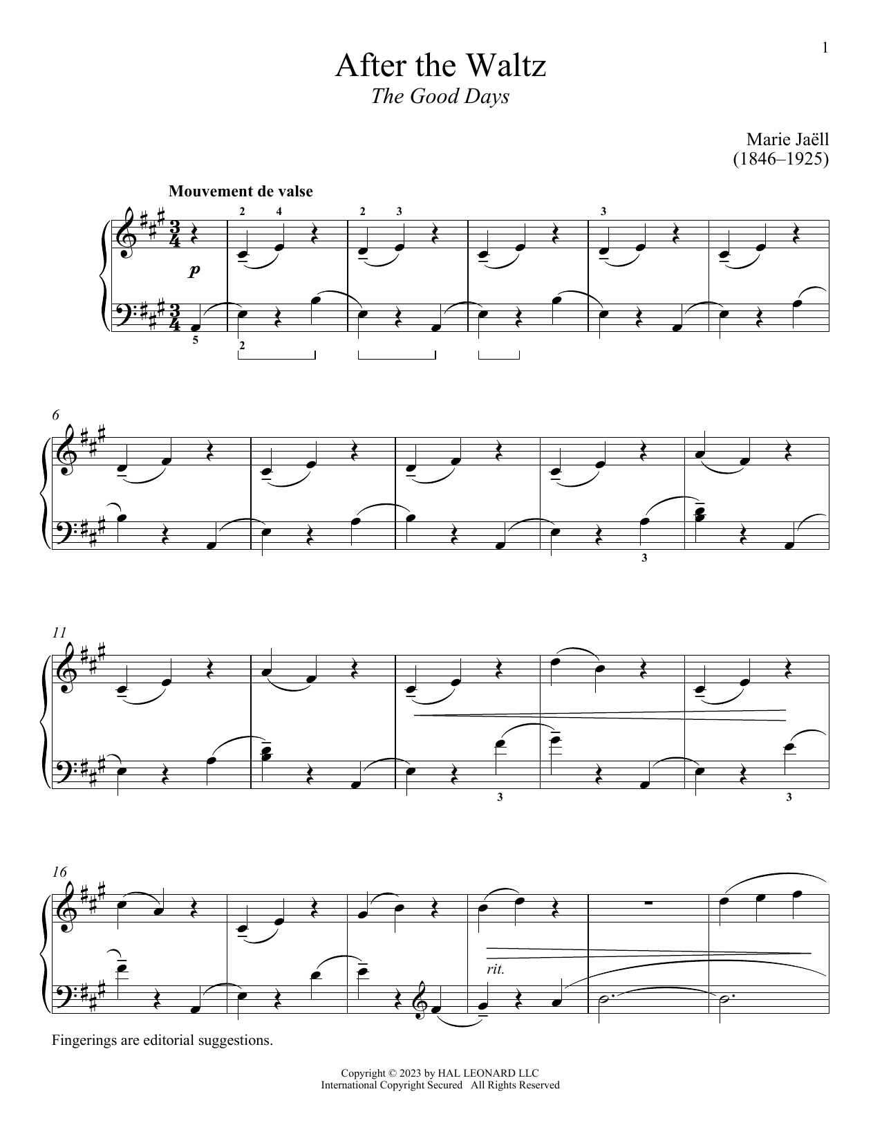 Download Marie Jaell After the Waltz Sheet Music and learn how to play Piano Solo PDF digital score in minutes