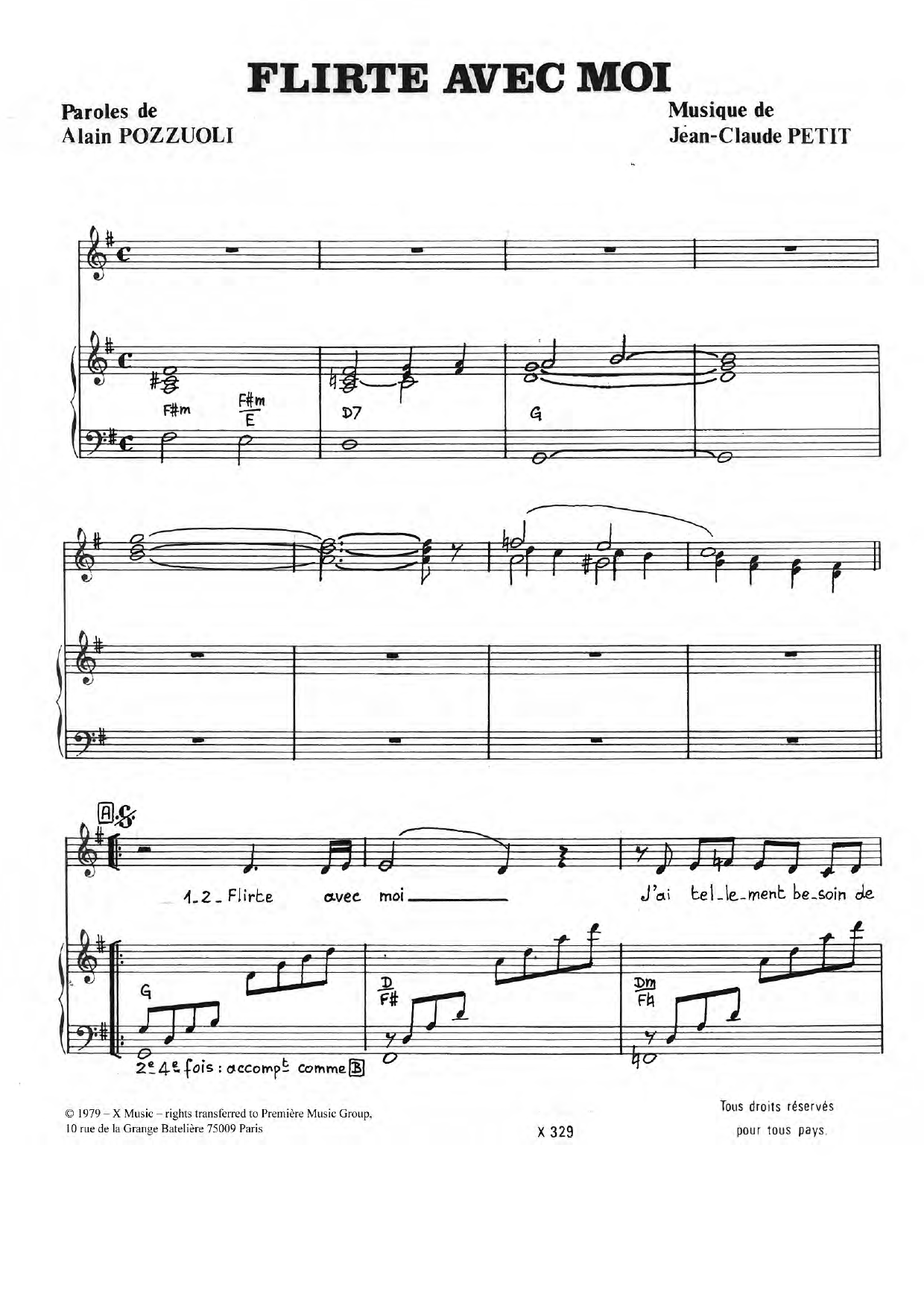 Download Marie Laforet Flirte Avec Moi Sheet Music and learn how to play Piano & Vocal PDF digital score in minutes