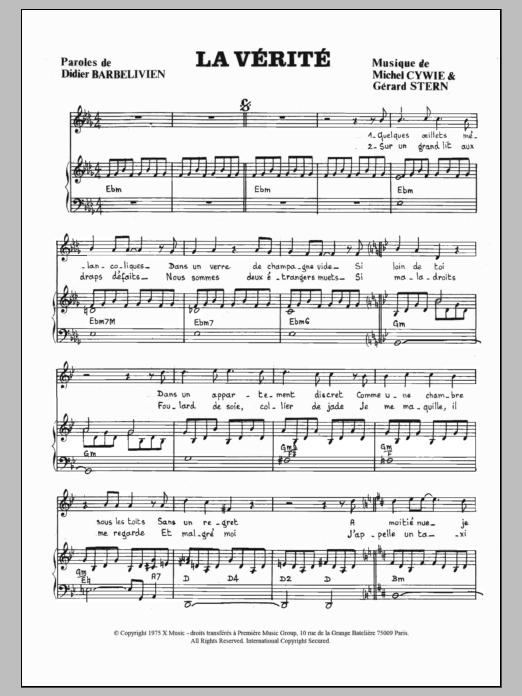 Download Marie Laforet La Verite Sheet Music and learn how to play Piano & Vocal PDF digital score in minutes