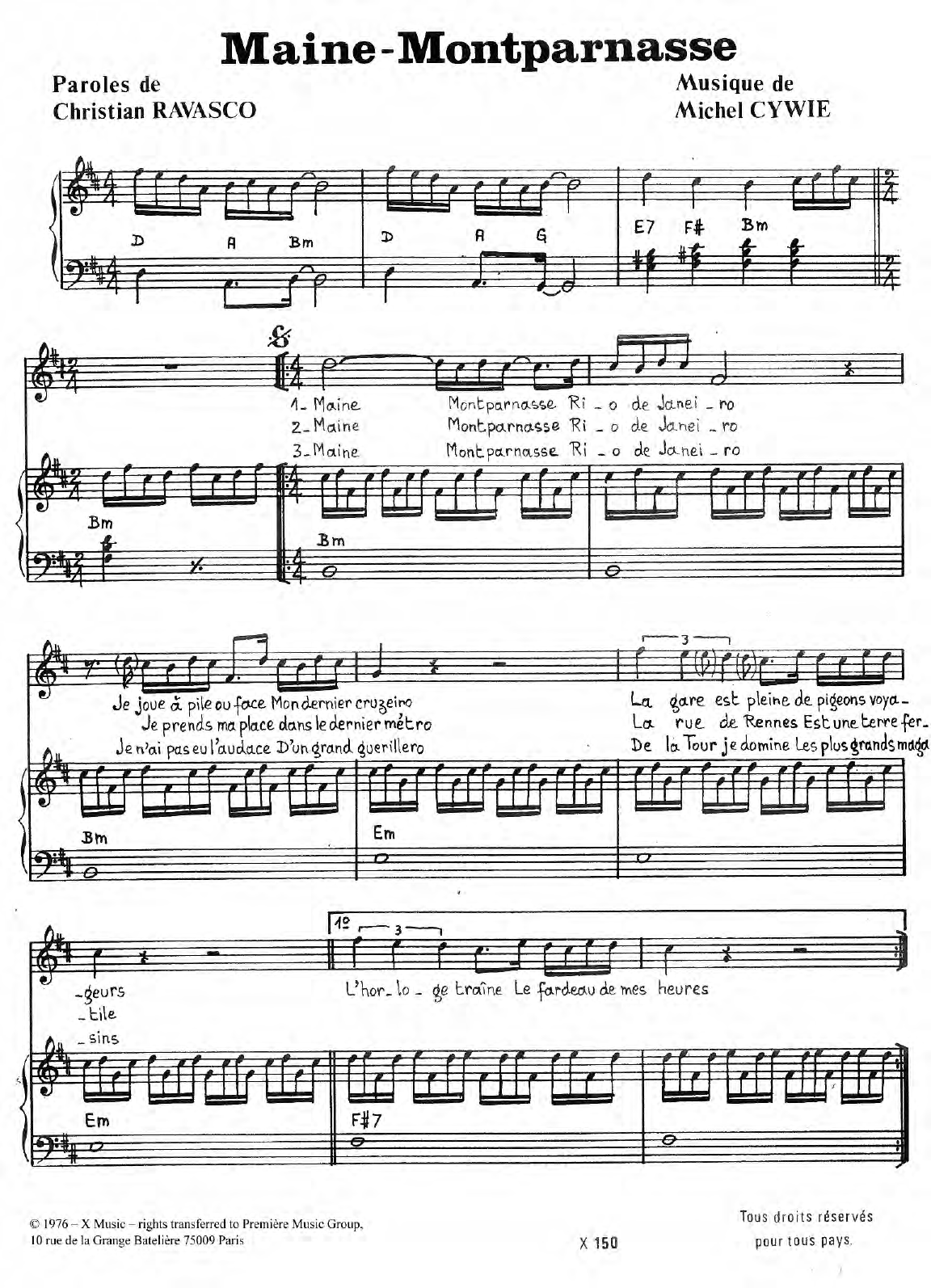 Download Marie Laforet Maine Montparnasse Sheet Music and learn how to play Piano & Vocal PDF digital score in minutes