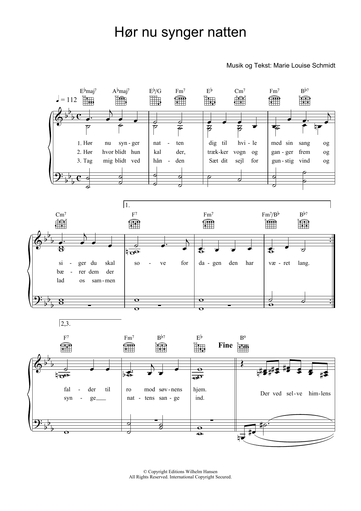 Download Marie Louise Schmidt Hør Nu Synger Natten Sheet Music and learn how to play Piano, Vocal & Guitar (Right-Hand Melody) PDF digital score in minutes
