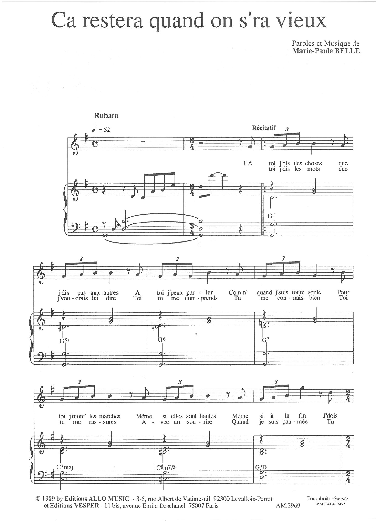 Download Marie Paule Belle Ca Restera Quand On S'ra Vieux Sheet Music and learn how to play Piano & Vocal PDF digital score in minutes