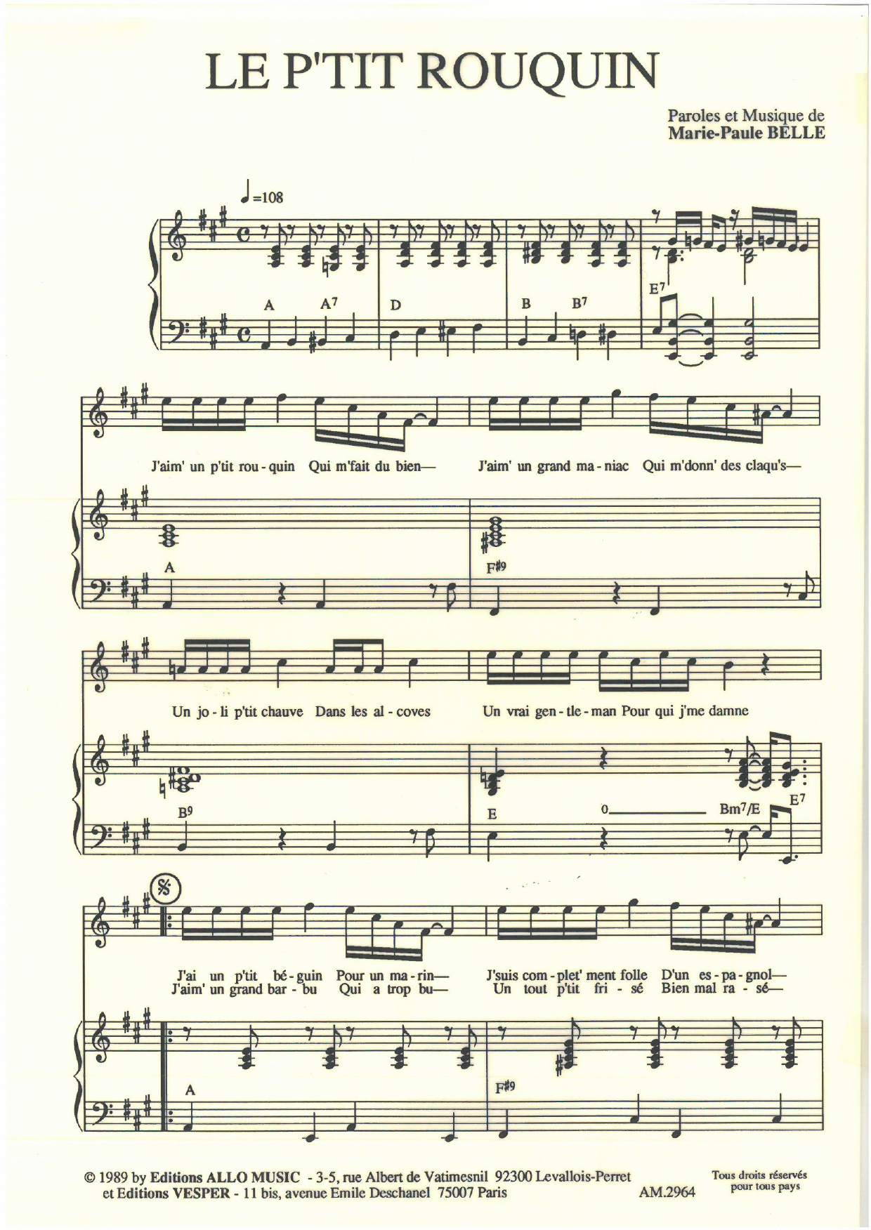 Download Marie Paule Belle Le P'tit Rouquin Sheet Music and learn how to play Piano & Vocal PDF digital score in minutes