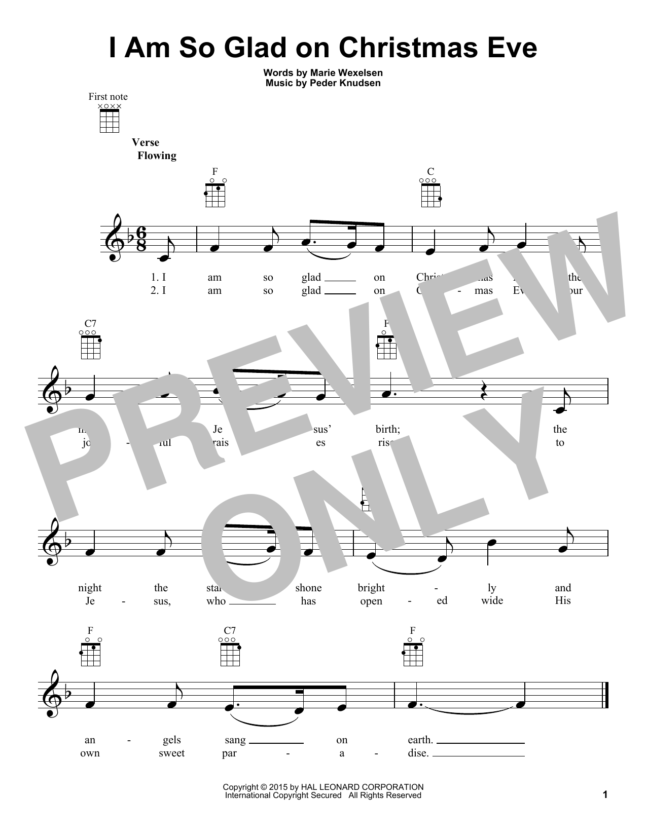Download Marie Wexelsen I Am So Glad On Christmas Eve Sheet Music and learn how to play Ukulele PDF digital score in minutes