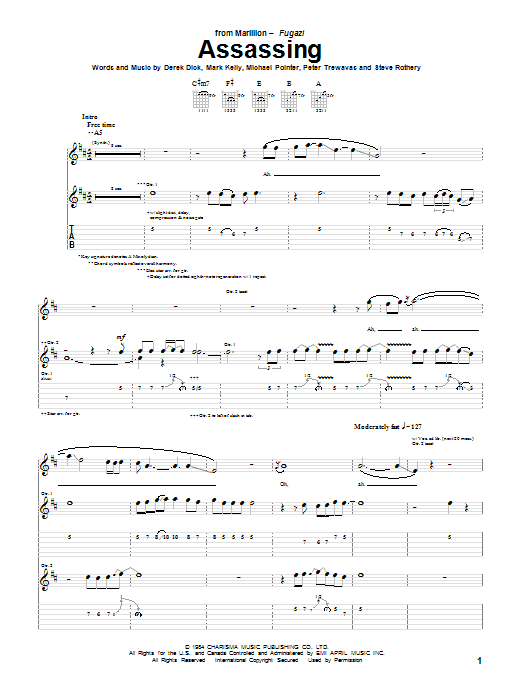 Download Marillion Assassing Sheet Music and learn how to play Guitar Tab PDF digital score in minutes