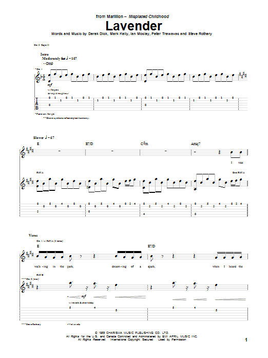 Download Marillion Lavender Sheet Music and learn how to play Guitar Tab PDF digital score in minutes