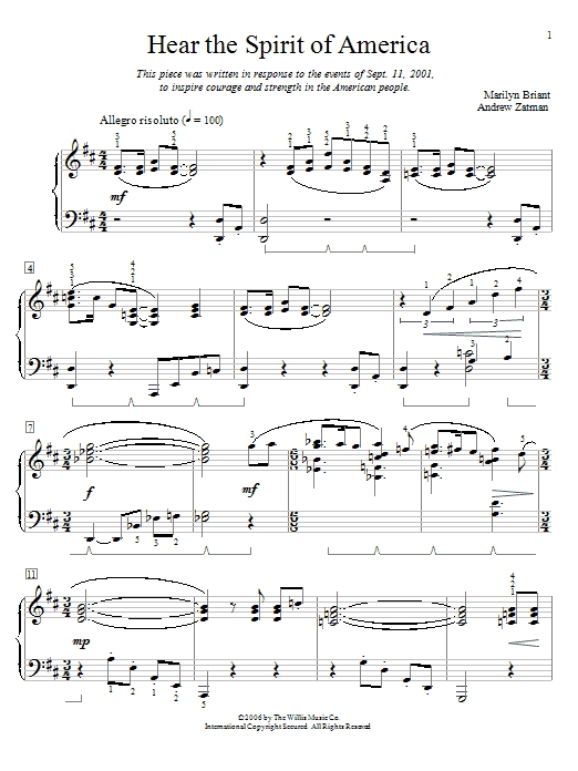 Download Marilyn Briant Hear The Spirit Of America Sheet Music and learn how to play Easy Piano PDF digital score in minutes
