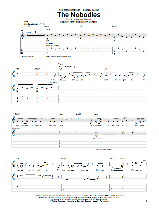 Download Marilyn Manson The Nobodies Sheet Music and learn how to play Guitar Chords/Lyrics PDF digital score in minutes