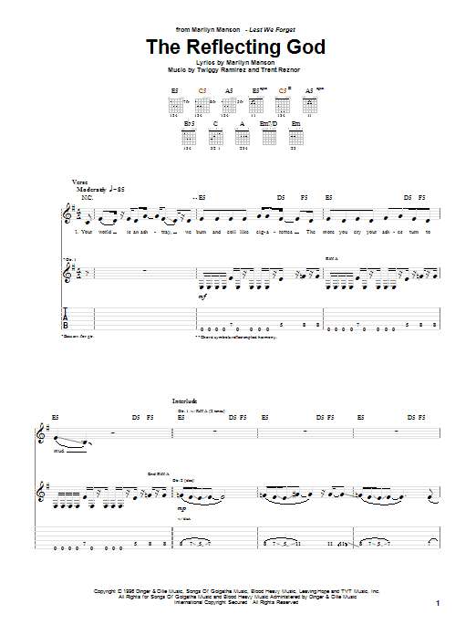 Download Marilyn Manson The Reflecting God Sheet Music and learn how to play Guitar Tab PDF digital score in minutes