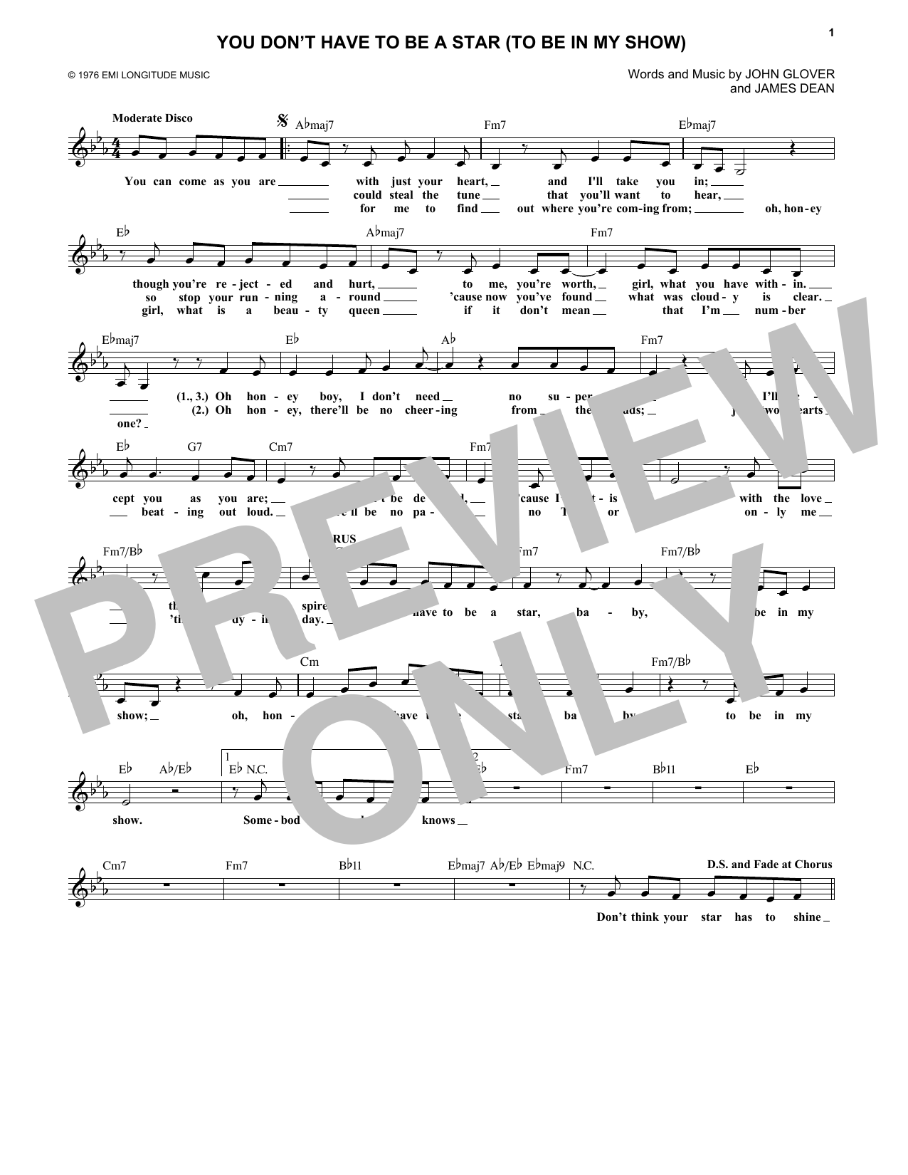 Download Marilyn McCoo and Billy Davis, Jr. You Don't Have To Be A Star (To Be In My Show) Sheet Music and learn how to play Melody Line, Lyrics & Chords PDF digital score in minutes