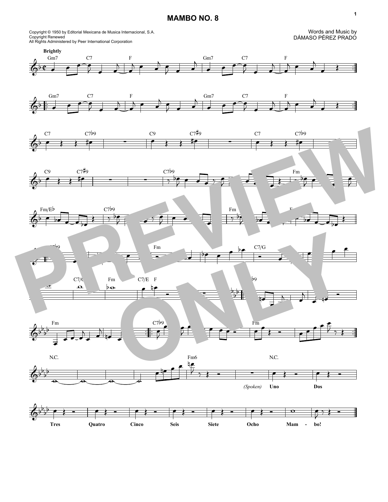 Download Mario Bauzá Mambo #8 Sheet Music and learn how to play Real Book – Melody & Chords PDF digital score in minutes
