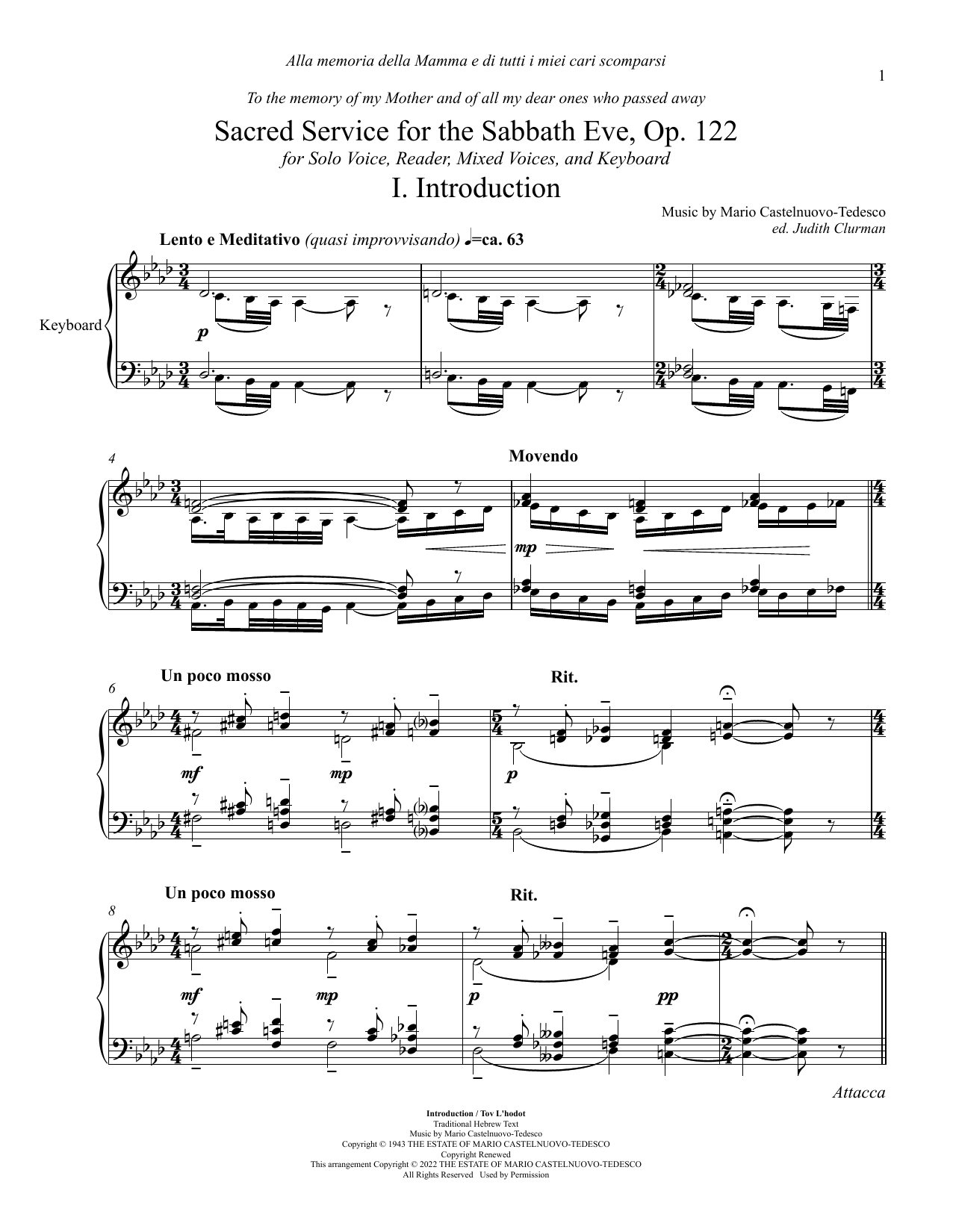 Download Mario Castelnuovo-Tedesco Sacred Service for the Sabbath Eve, Op. 122 Sheet Music and learn how to play SATB Choir PDF digital score in minutes